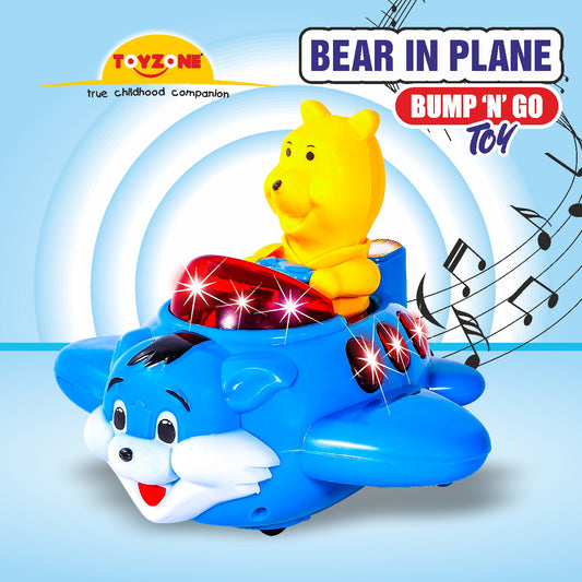 Bear In Plane Bump 'N' Go | Lights & Sound | Musical Baby Toy | Baby Dance Toy | Active Play Toy | Battery Operated Toy | Educational Toy for Infants | Infant Sensory Play Toy | For New Born & Toddlers