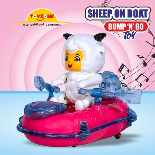 Sheep On Boat Bump 'N' Go | Lights & Sound | Musical Baby Toy | Baby Dance Toy | Active Play Toy | Battery Operated Toy | Educational Toy for Infants | Infant Sensory Play Toy | For New Born & Toddlers