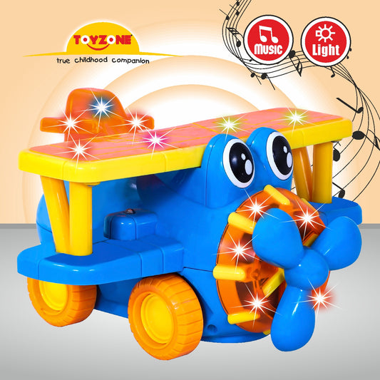 Vintage Plane Bump 'N' Go | Lights & Sound | Musical Baby Toy | Baby Plane Toy | Active Play Toy | Battery Operated Toy | Educational Toy for Infants | Infant Sensory Play Toy | For New Born & Toddlers