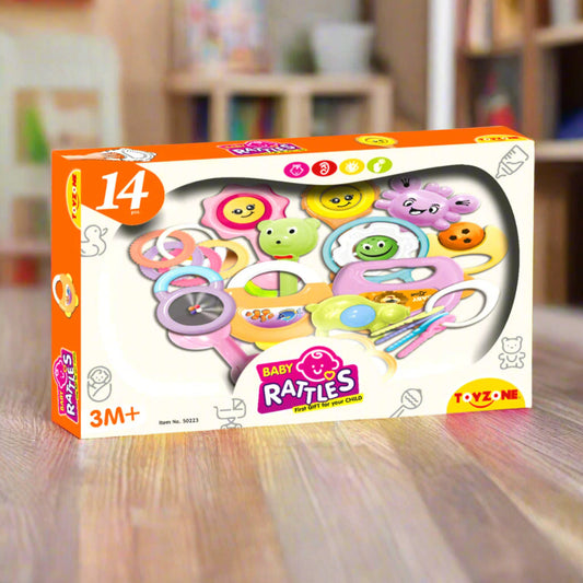 14 Pcs. Baby Rattles Set | Infant Rattle | Infant Sensory Rattle Set | Baby First Rattles | Baby Developmental Toys | Grasping Rattles for Babies | Newborn Gift Set | For Infants