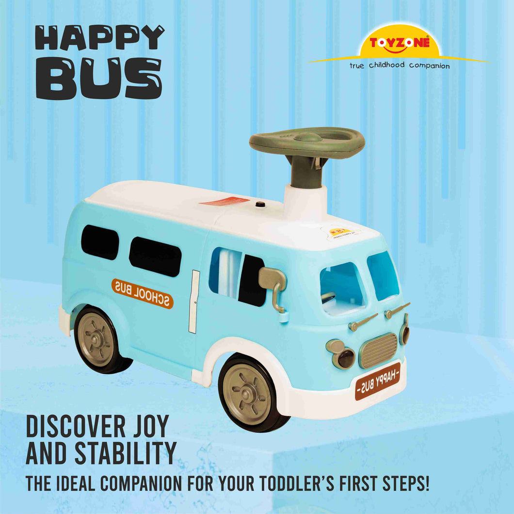 Happy Bus Ride On - Blue | Toddler Ride-on | Lights & Music | Ride-on with easy storage | Grip wheels | Make in India | Indoor & Outdoor | For Kids 2+ years