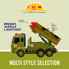 Load image into Gallery viewer, Prithvi Missile Launcher | Friction Powered Toy | Unbreakable Toy | Missile Launcher Toy Truck | Push and Go | Made in India | For kids 3+ year
