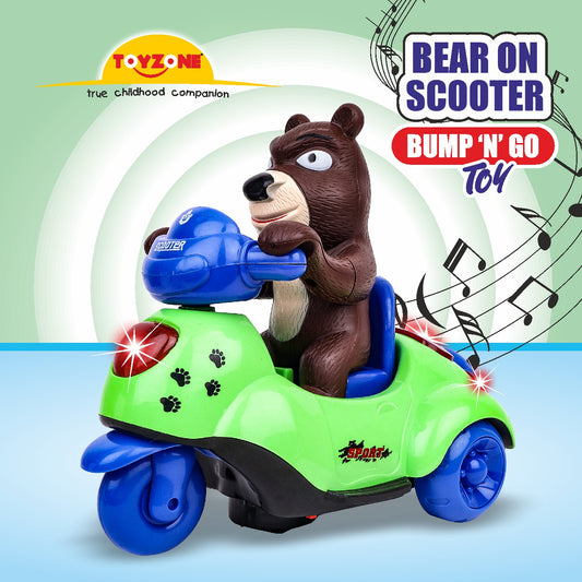 Bear On Scooter Bump 'N' Go | Lights & Sound | Musical Baby Toy | Baby Dance Toy | Active Play Toy | Battery Operated Toy | Educational Toy for Infants | Infant Sensory Play Toy | For New Born & Toddlers