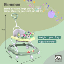 Load image into Gallery viewer, My Cat Baby Walker - Green | With Parental Handle | Musical Sound Tray | Light-weight &amp; Portable | Comfortable Seat | Rotatable Wheel | Infant &amp; Baby Activity Walker
