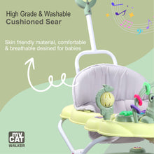 Load image into Gallery viewer, My Cat Baby Walker - Green | With Parental Handle | Musical Sound Tray | Light-weight &amp; Portable | Comfortable Seat | Rotatable Wheel | Infant &amp; Baby Activity Walker
