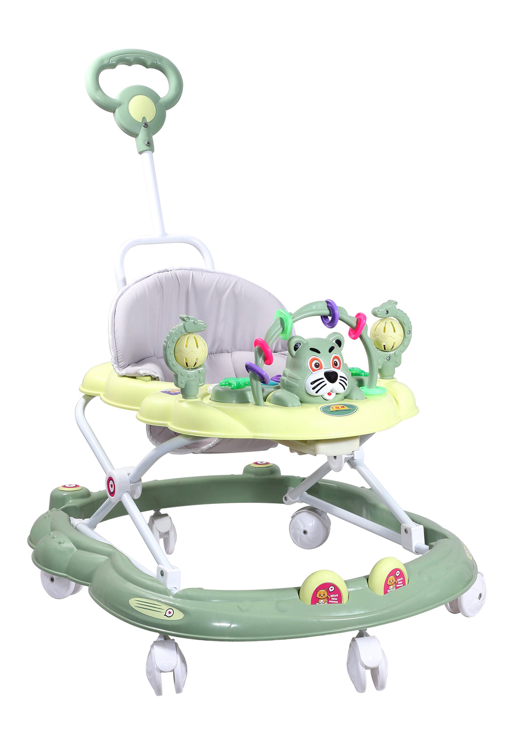 My Cat Baby Walker - Green | With Parental Handle | Musical Sound Tray | Light-weight & Portable | Comfortable Seat | Rotatable Wheel | Infant & Baby Activity Walker