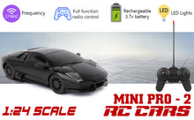 Load image into Gallery viewer, Mini Pro RC Car - Black | 27 MHz Fully Functionable | 1:24 Scale | Battery &amp; Charger Cable | Range upto 25m | Luminous Headlight | Perfect Tyre Grip | For Age 4+ Years
