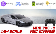 Load image into Gallery viewer, Mini Pro RC Car - Grey | 27 MHz Fully Functionable | 1:24 Scale | Battery &amp; Charger Cable | Range upto 25m | Luminous Headlight | Perfect Tyre Grip | For Age 4+ Years
