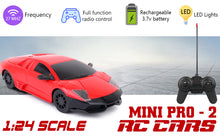 Load image into Gallery viewer, Mini Pro RC Car - Red | 27 Mhz Fully Functionable | 1:24 Scale | Battery &amp; Charger Cable | Range upto 25m | Luminous Headlight | Perfect Tyre Grip | For Age 4+ Years
