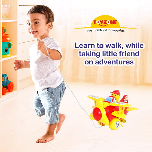 Fighter Plane Pull Along | Interactive pull toy | Toy for walking babies Toddler | Movement toy | Early learning Pull toy | Toddler activity toy | For age 12+ Months