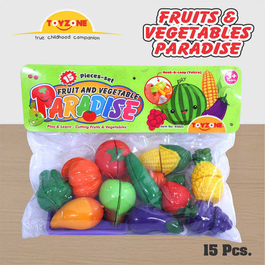 Paradise Fruits & Vegetables - 15Pcs | Fruit & vegetable toy set | Kids food blocks | Pretend play food | Educational food toys | Toddler fruit set | Kids play vegetables | Learning fruit blocks | Play food for toddlers | For kids age 3+ years