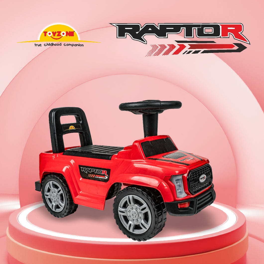 Raptor Ride on - Red | Car for Kids | Toddlers Push Car with Backrest | Music & LED Light | Under Seat Storage | For kids 2+ Years