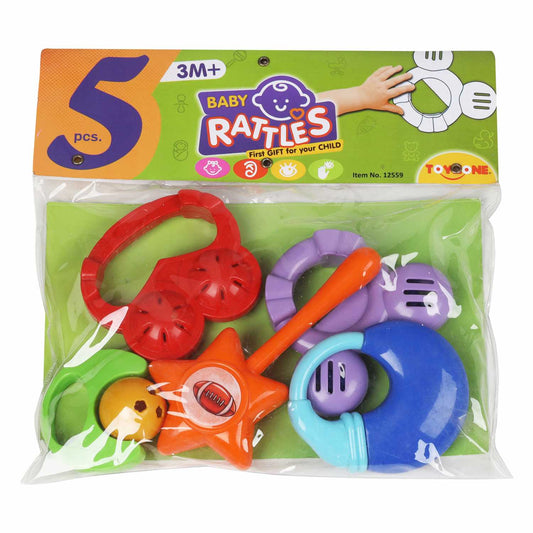 5 Pcs. Baby Rattles | Infant Rattle | Infant Sensory Rattle Set | Baby First Rattles | Baby Developmental Toys | Grasping Rattles for Babies | Newborn Gift Set | For Infants