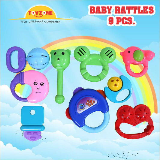 9 Pcs. Baby Rattles | Infant Rattle | Infant Sensory Rattle Set | Baby First Rattles | Baby Developmental Toys | Grasping Rattles for Babies | Newborn Gift Set | For Infants